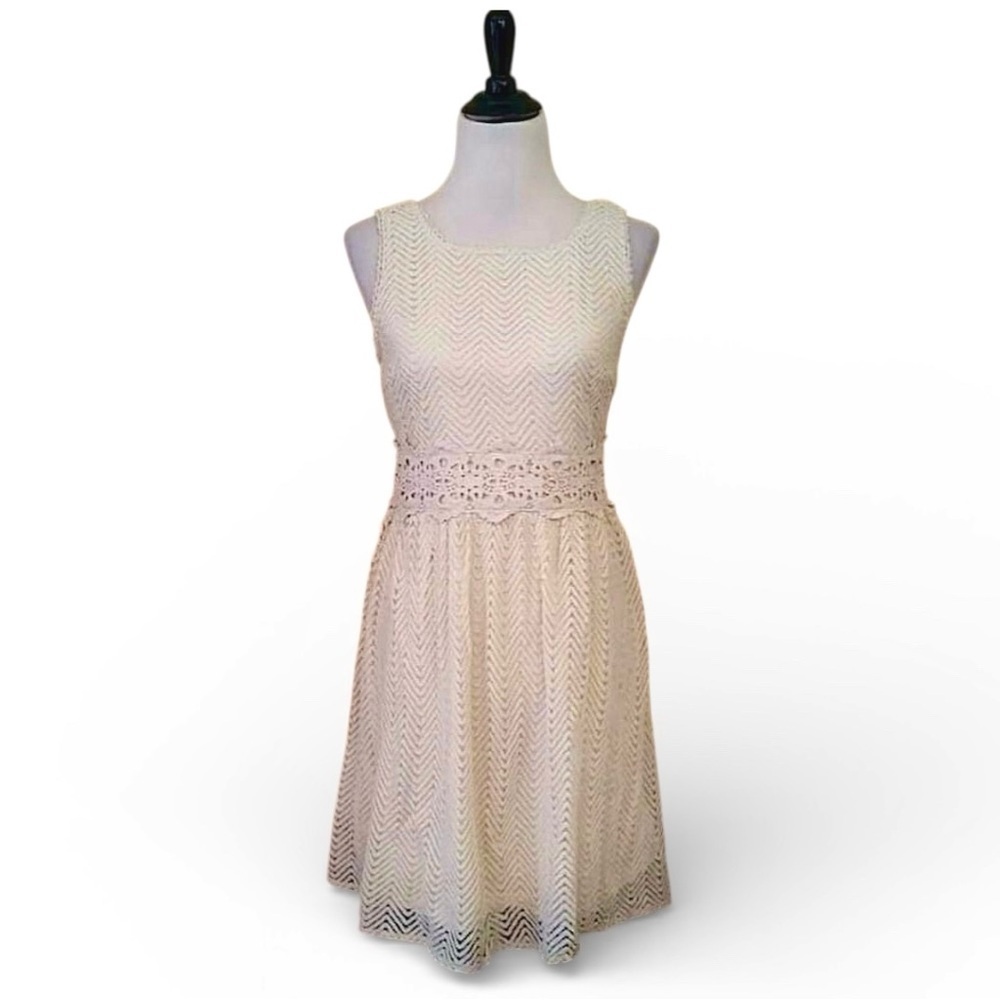 Cream Dress Chevron Crochet Overlay Sleveless Modcloth by Ya Los Angeles Large